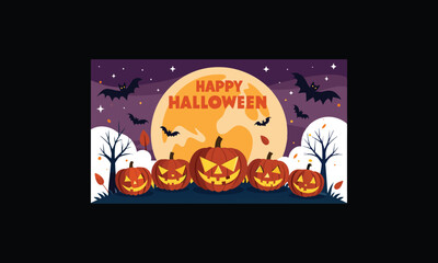 Vector Halloween Scene with Large Full Moon.