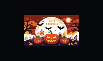 Vector Halloween Scene with Large Full Moon.