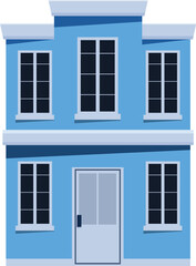 Simple vector illustration of an urban building facade, with two floors, a white door, and blue walls