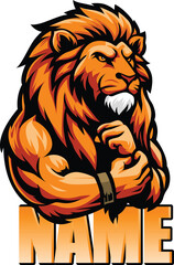 Obraz premium Powerful Lion Warrior Illustration – Majestic Animal Mascot for Logos and Branding