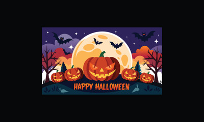 Vector Halloween Scene with Large Full Moon.