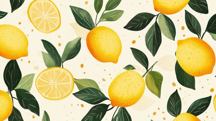 Obraz premium Trendy watercolor lemon pattern. Minimalistic. Rich green and yellow. Light background. Wallpaper. Generative AI