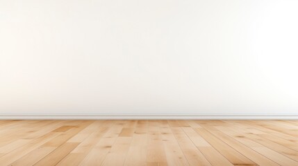 Empty room with wooden floor and white wall.