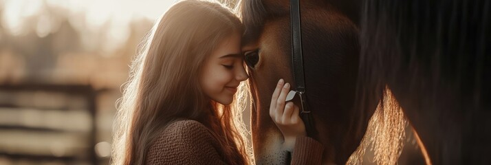 A girl gently embraces a horse, showcasing a moment of connection and affection.