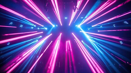 Vibrant light beams in blue and pink create a dynamic atmosphere, perfect for events, concerts, and nightlife scenes.