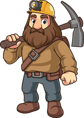 Fototapeta premium Dwarf miner with mining pick over his shoulder vector image