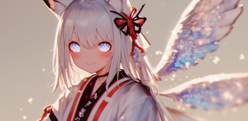 Obraz premium Radiant Fox Girl: A Stylish Character with Wings and a Playful Smile