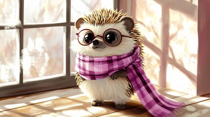 Intellectual Hedgehog: A Scholarly Character with Glasses and a Cozy Scarf