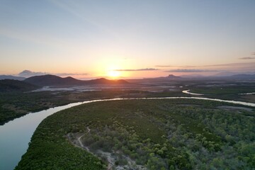 Obraz premium Aerial Sunrise of Bohle River Townsville Queensland Australia