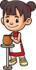 Little girl working with pottery clay vector image