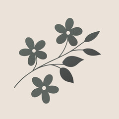 Fototapeta premium a cute flower branch with leaves, vector silhouette, isolated white background 
