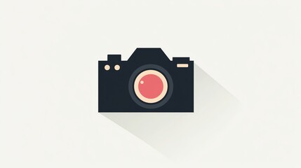 Simple flat design camera icon with a long shadow.
