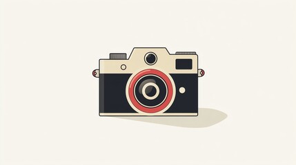 Vintage camera illustration with a red lens.