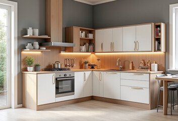 Fototapeta premium interior bright kitchen in a classic style