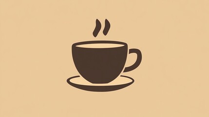 Obraz premium Simple coffee cup and saucer icon on a beige background.