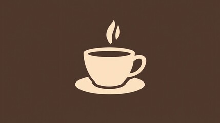 Fototapeta premium Simple icon of a cup of coffee with steam on a brown background.