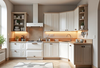 interior bright kitchen in a classic style