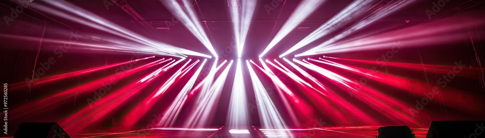 Poster dynamic stage lights create a vibrant atmosphere, illuminating the scene with colorful beams and cap