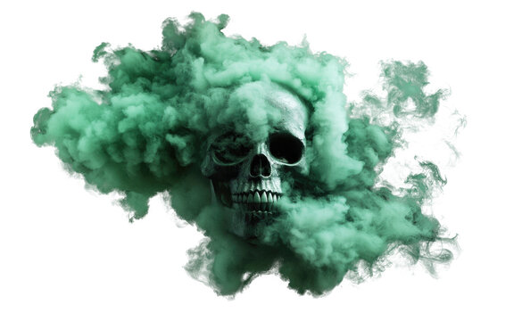 Skull with green smoke isolated on transparent background. Concept of death.