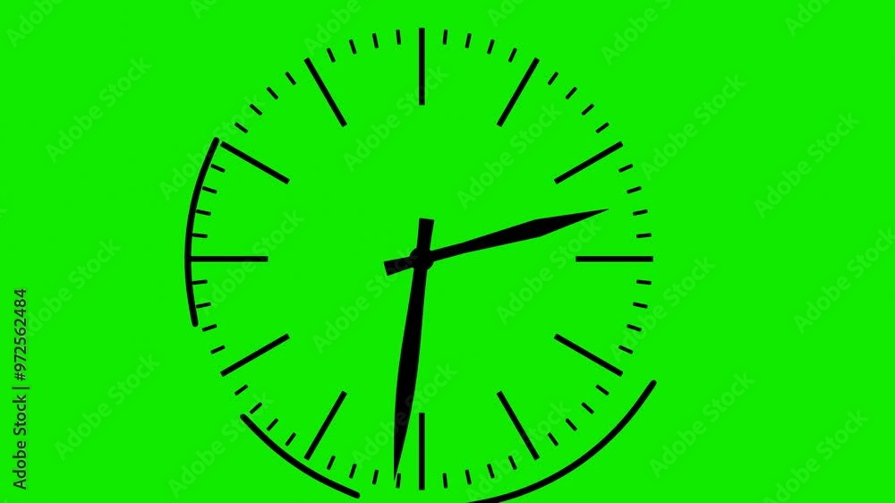 Poster black watch face with rotating hands on green background. 3d render. looped animation