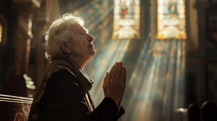 Naklejka premium A woman is praying in a church