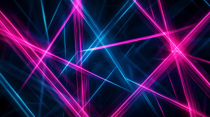 Electric neon lines crisscrossing a dark background, creating abstract patterns, with noise texture, with copy space