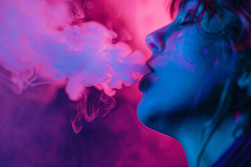 Fototapeta premium Promotion of electronic cigarette vape unhealthy habit lifestyle, vibrant colorful Generative AI photo
