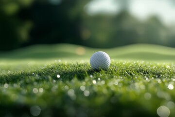 Golf ball on the grass with a blurred background  