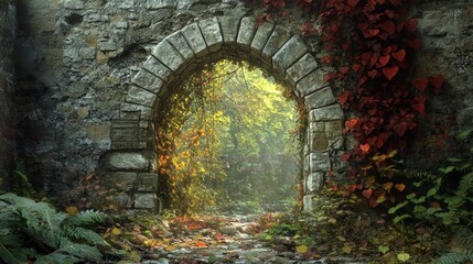 Fototapeta premium Stone Archway Leading to a Mystical Forest