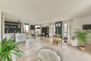 Spacious modern living room with natural light