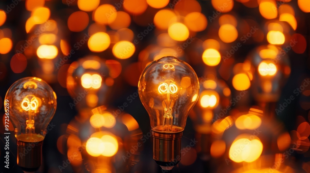 Poster a mesmerizing array of glowing light bulbs with varying intensities, forming a captivating pattern. 