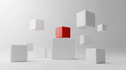 Red Cube on White Cubes.