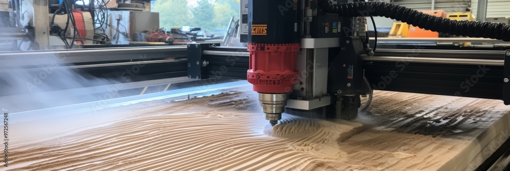 Poster cnc machine crafting unique furniture design, demonstrating innovation in everyday objects