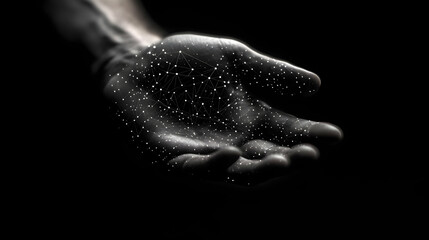 Obraz premium Hand Holds Glowing Network Connections in Dark Space