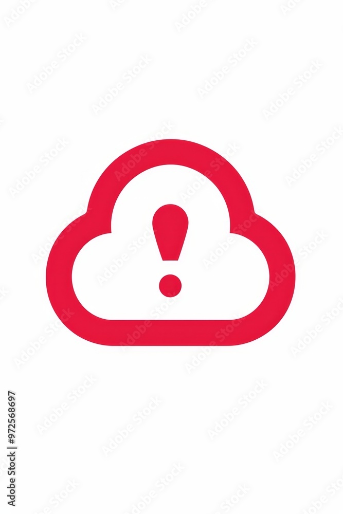 Poster red cloud warning sign with exclamation point, cloud computing, storage and data security concept.