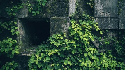 Stone Wall Covered in Green Ivy