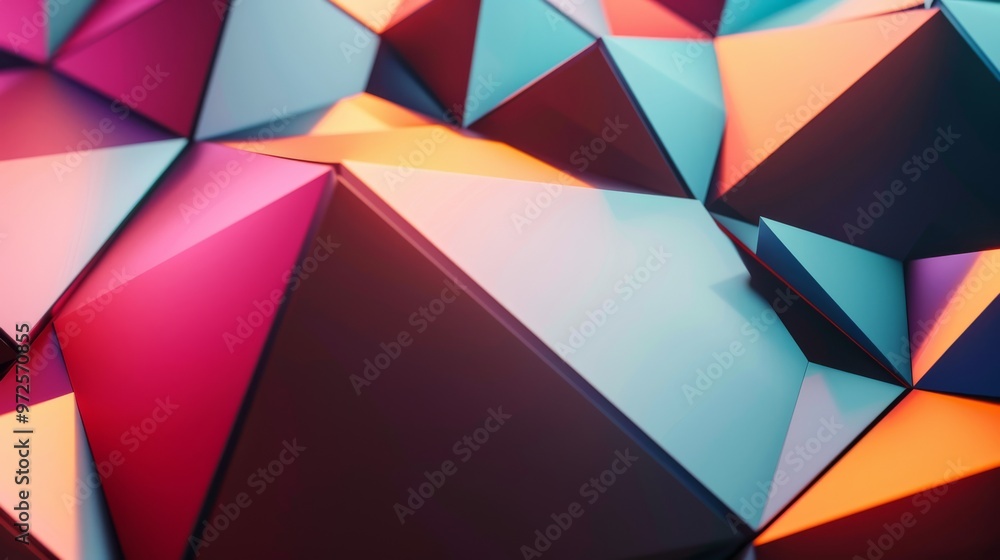 Poster a visually striking abstract tech wallpaper made up of interlocking 3d shapes, including triangles, 