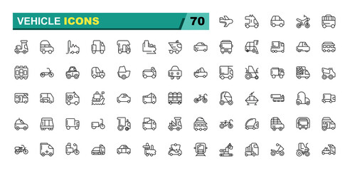 Vehicle icon set. Transport line icons. Transport stroke icons collection in modern thin line style.