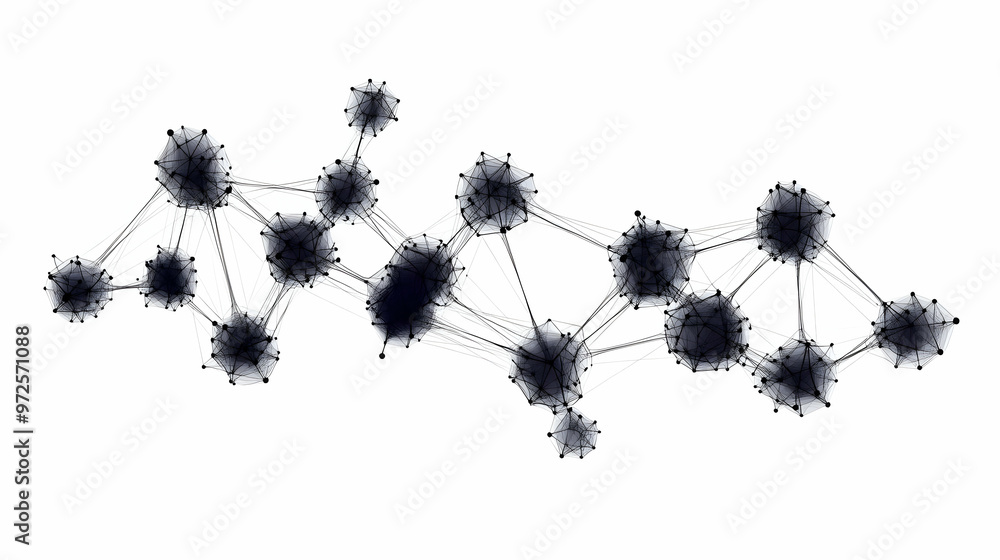 Poster abstract network visualization connects dots on white background
