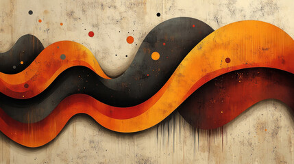 Obraz premium The background evokes 1970s nostalgia with its groovy shapes and muted orange and brown palette.