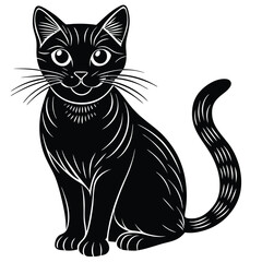 Halloween black cat silhouette white background.