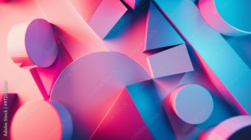 Poster a visually striking abstract tech wallpaper made up of interlocking 3d shapes, including triangles, 