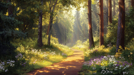Obraz premium Forest Path Sunlight.