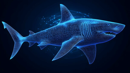 Naklejka premium Abstract Glowing Shark Swimming Through Digital Ocean Environment