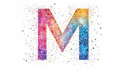 Colorful Animated Letter M with Sparkling Stars Background