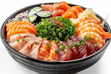 Japanese chirashi sushi with assorted toppings