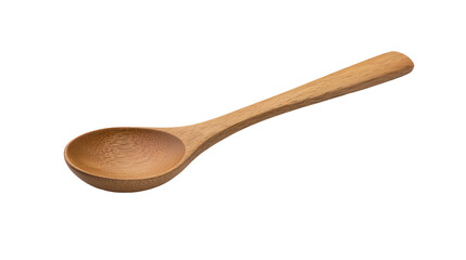 Small wooden spoon side view, highlighting its rounded bowl and long handle. Ideal for scooping or stirring, with a natural wooden finish. Isolated on transparent background, png.
