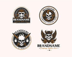 Obraz premium Set bundle vintage skull gangster tattoo for business company