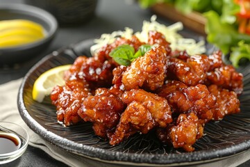 Japanese karaage (fried chicken) with a side of lemon