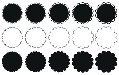 Flower icon set. Geometric round or circle shapes, spirals simple elements for badges and awards